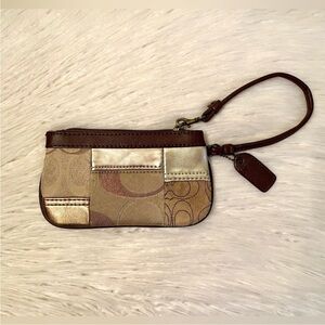 Coach Signature Patchwork Brown & Gold Wristlet